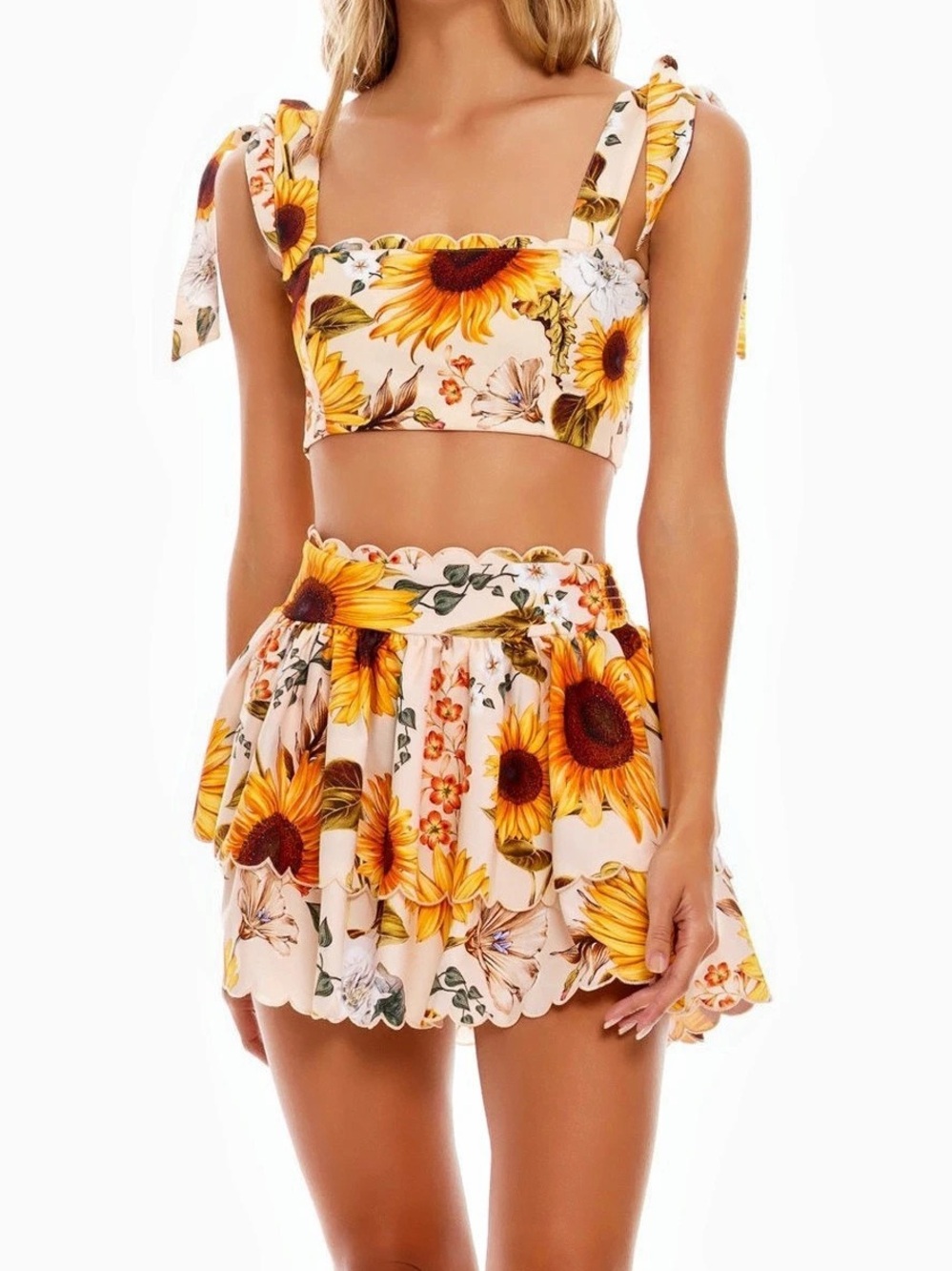 Agua Bendita Floral Mini Skirt Set Size Medium